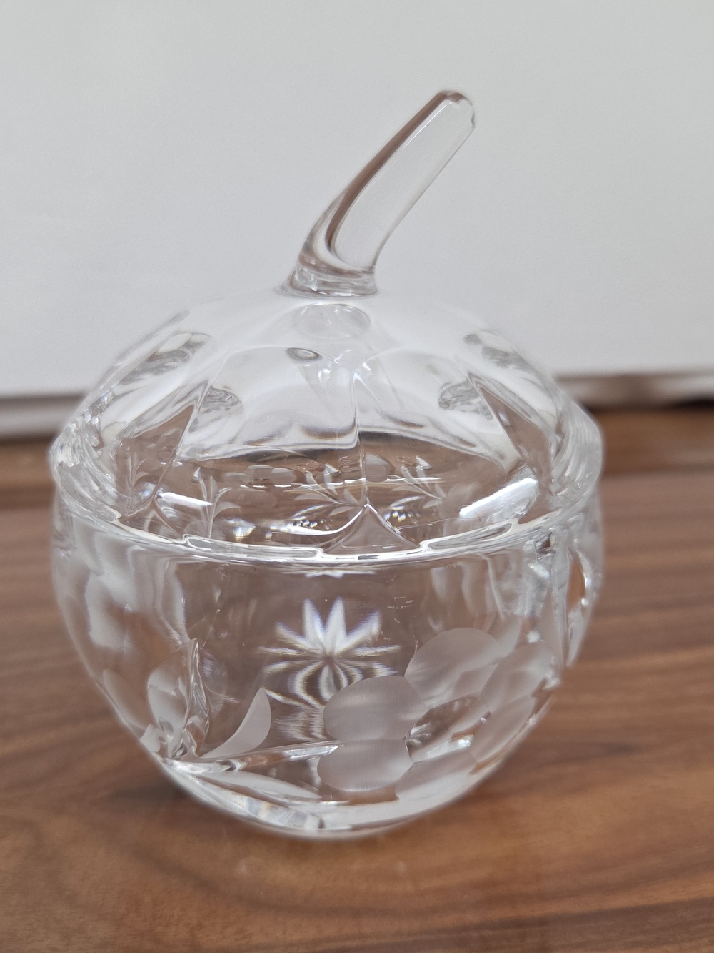 VTG Crystal Apple/Pumkin Jam/Sugar Bowl Etched Floral